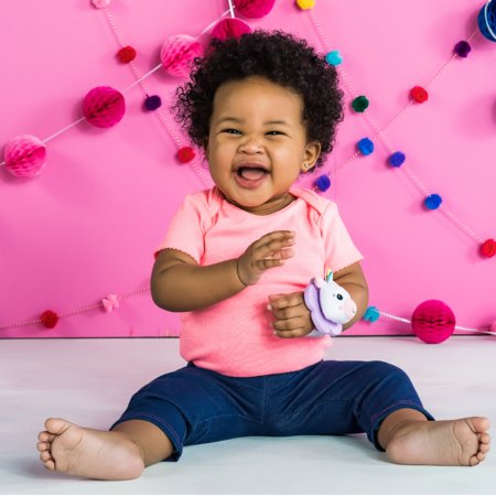 BRIGHT STARTS grabulis un zobgrauzis uz plaukstas loc?tavas Unicorn & Lama, 12330 