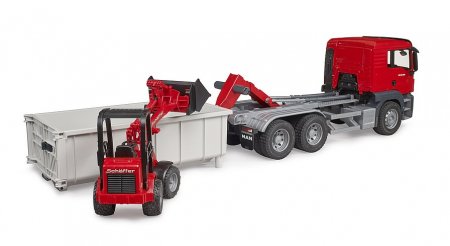 BRUDER 1:16 MAN TGS kravas automašīna ar nolaižamo konteineru un kompakto iekrāvēju 2630, 03767 03767