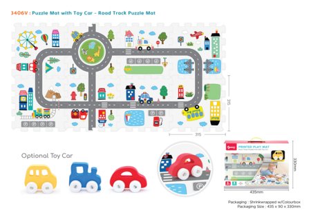 SUNTA bērnu puzles paklājs ar automašīnu, 8 daļas, 3406V 