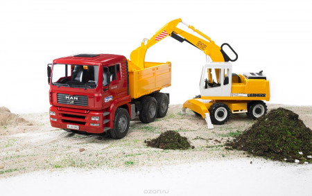 BRUDER MAN TGA Smagā celtniecības mašīna un Liebherr ekskavators, 2751 2751