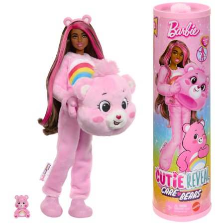 BARBIE lelle ar melniem matiem Cutie Reveal Care Bears Series - Cheer Bear, JCN95 