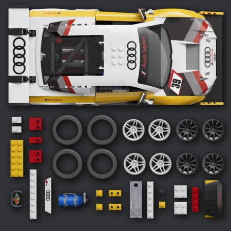 MATTEL BRICK SHOP HOT WHEELS 1:16 Elite Audi R8 LMS būvēšanas komplekts, JFT18 