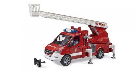 BRUDER MB Sprinter ugunsdzēsības dienests ar grozāmām kāpnēm, sūkni un gaismas un skaņas moduli, 02673 02673