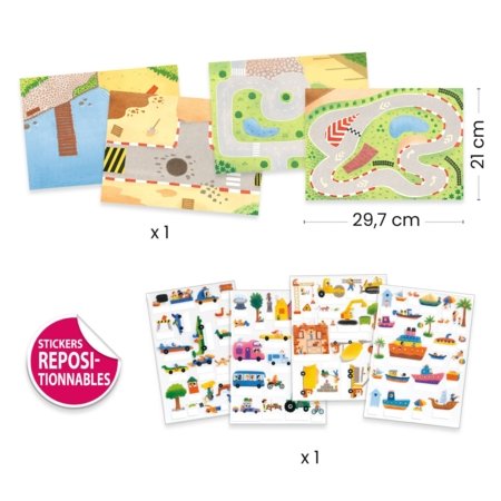 DJECO radošais komplekts Lift-up Stickers – Transportlīdzekļi, DJ00043 