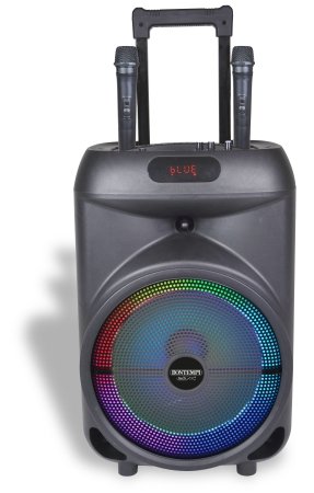 BONTEMPI TECH bezvadu skaļrunis uz riteņiem ar 2 bezvadu mikrofoniem un RGB gaismām, 491080 