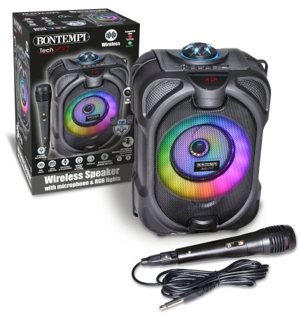 BONTEMPI TECH bezvadu skaļrunis ar mikrofonu un RGB gaismām, 491020 