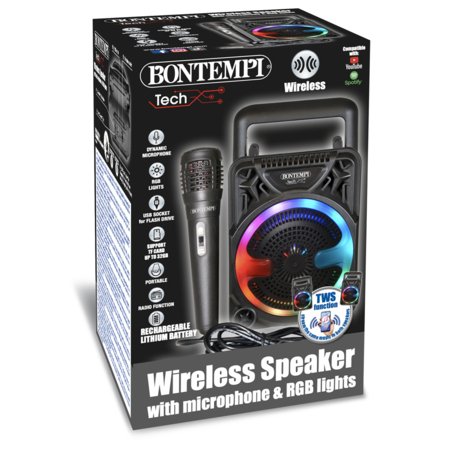 BONTEMPI bezvadu skaļrunis ar mikrofonu un RGB gaismām, 49 1000 