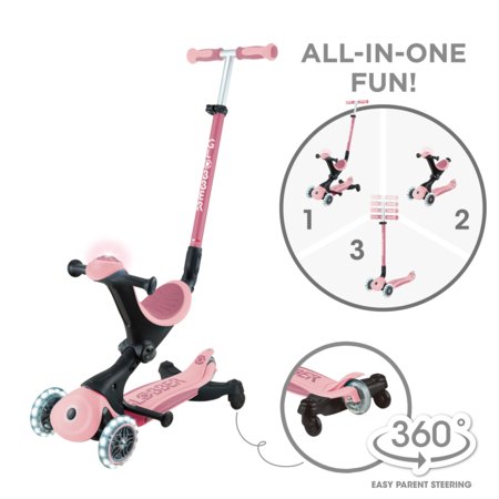 GLOBBER skrejritenis Go Up Deluxe Lights 360°, pasteļrozā, 699-310 