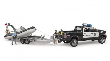 BRUDER RAM 2500 Police Pickup ar L+S moduli, piekabi un laivu, 02507 02507
