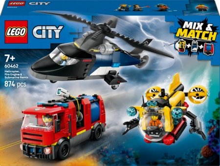 60462 LEGO® City Great Vehicles Helikoptera, ugunsdzēsēju auto un zemūdenes komplekts 