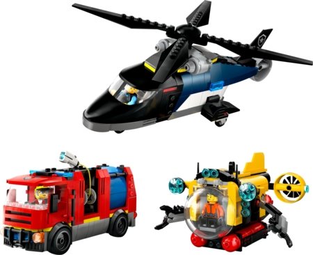 60462 LEGO® City Great Vehicles Helikoptera, ugunsdzēsēju auto un zemūdenes komplekts 