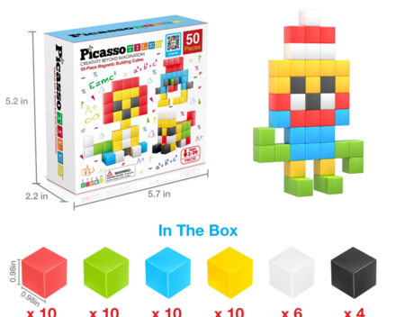 PICASSO TILES Magnētiskais konstruktors magnētiskie kubi 50 detaļas, PMC50 