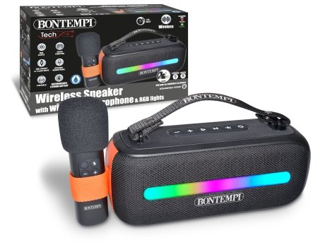 BONTEMPI TECH bezvadu skaļrunis ar bezvadu mikrofonu un RGB gaismām, 491050 