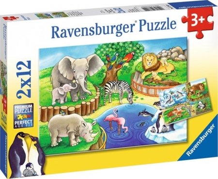 RAVENSBURGER PUZZLE puzle Dzīvnieki zooloģiskajā dārzā, 2x12 gab., 07602 4 