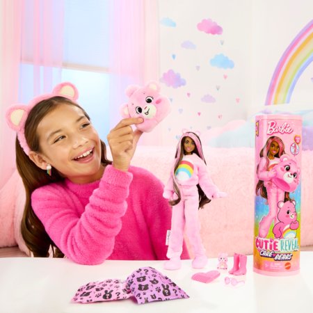 BARBIE lelle ar melniem matiem Cutie Reveal Care Bears Series - Cheer Bear, JCN95 