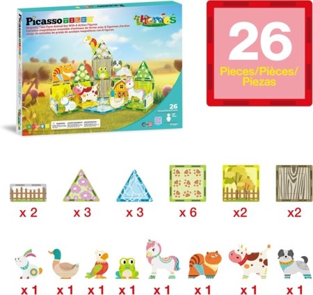 PICASSO TILES Magnētiskais konstruktors ar 8 figūrām Farm 26 gab., PTQ27 